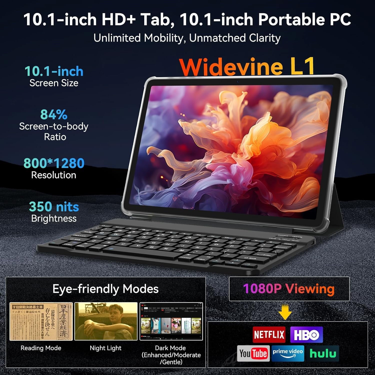 Tablet 2026 Android 16 Tablets with 10.1 Inch Incell Display, 24GB RAM 256GB ROM /2TB TF, Gemini AI, T606 Octa-Core+8MP Camera, 5000mAh, Widevine L1, 2 in 1 Tablets with Keyboard Mouse Stylus, Blue