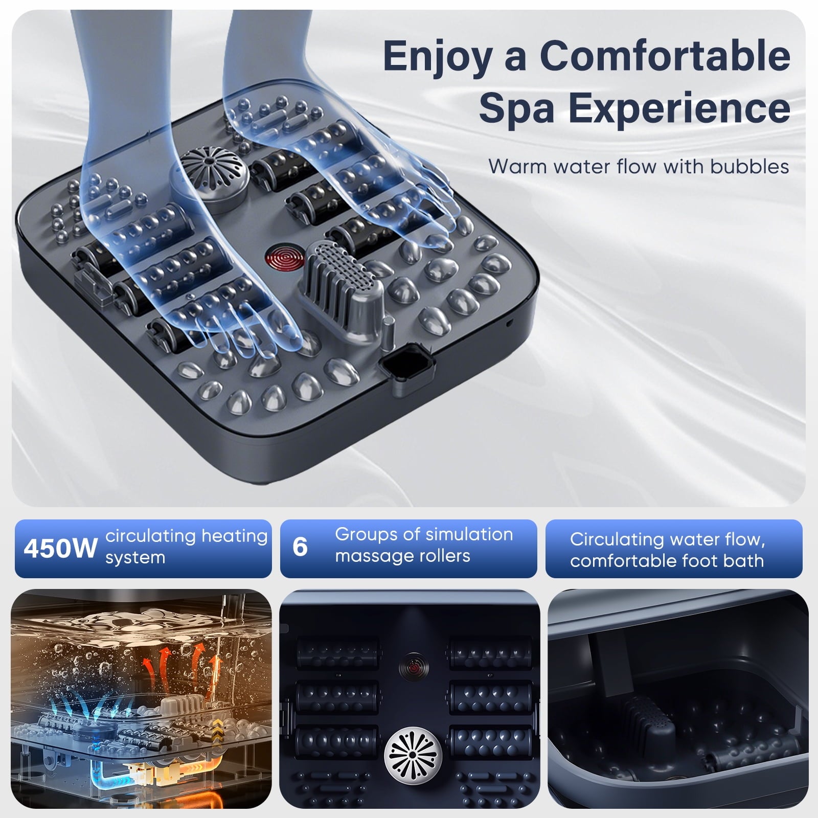 Doulami Collapsible Foot Spa Massager with Heat & Massage Rollers,Temp Control,Bubble,Touch Screen,Remote Control