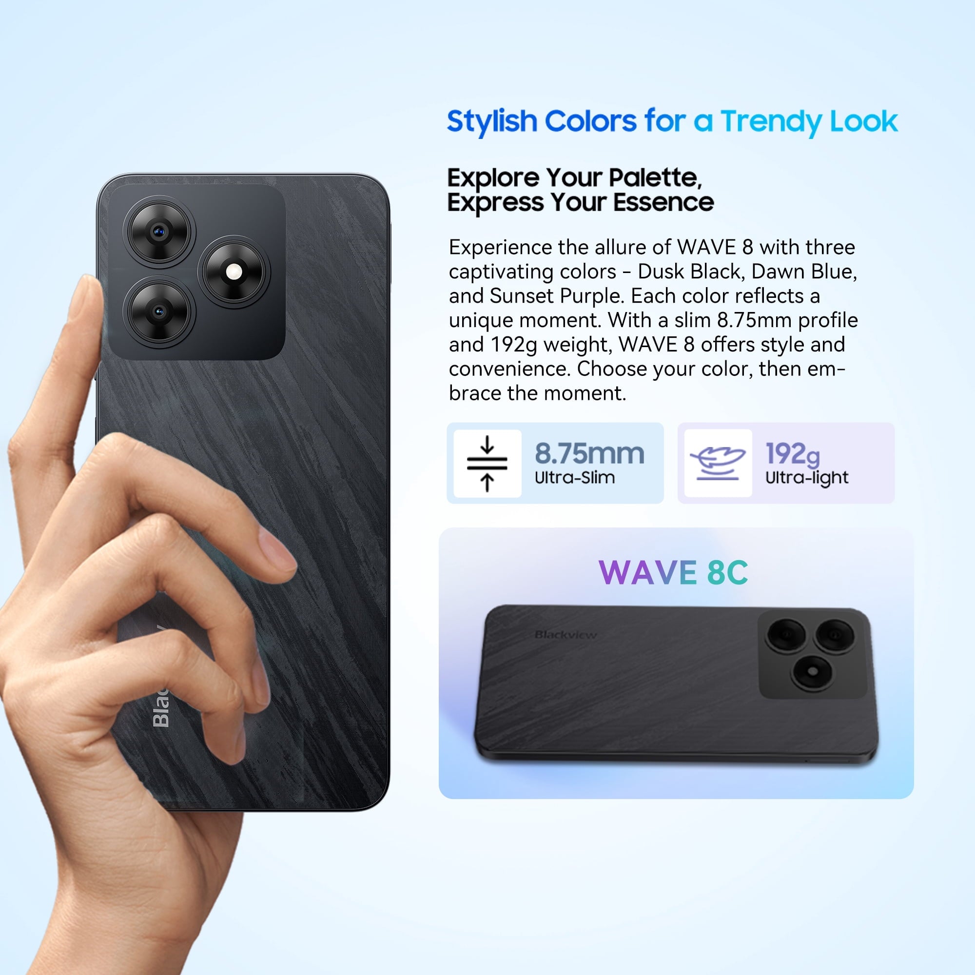 Blackview WAVE 8 Unlocked Phones, Android 15 Smartphones 24GB+256GB/2TB, 4G Octa-Core, 13MP+8MP AI Camera 5000mAh/10W Cell Phone, 6.56" HD+, GPS/OTG, Fingerprint/Face ID Mobile Phones, Blue