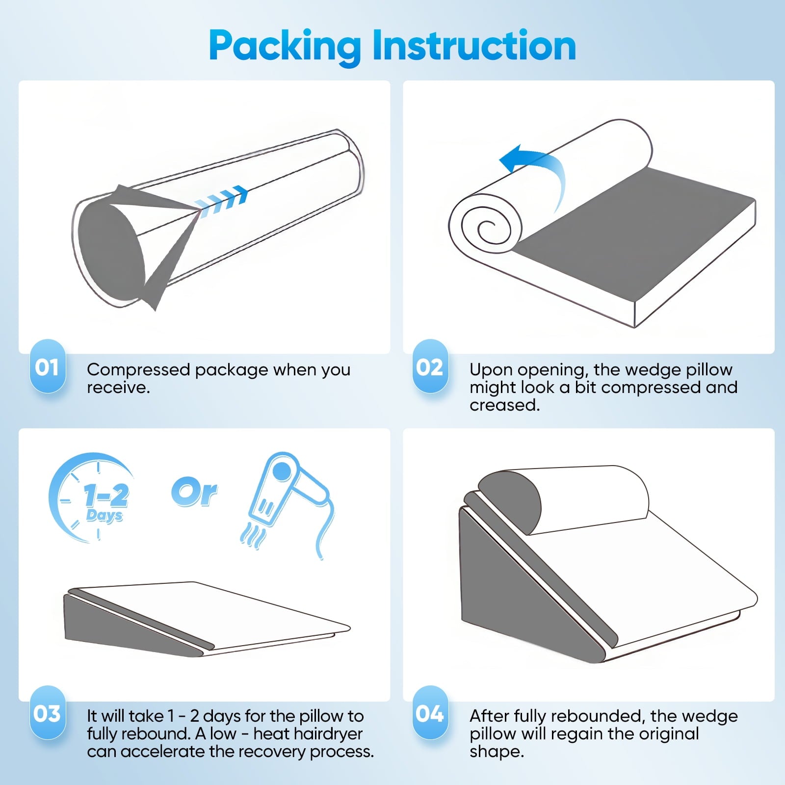 AMTPM Wedge Pillow - 12"Memory Foam Triangle Cushion for Sleep Apnea, Acid Reflux, Snoring Relief, Back & Leg Elevation, Post Surgery Recovery, Adjustable incline