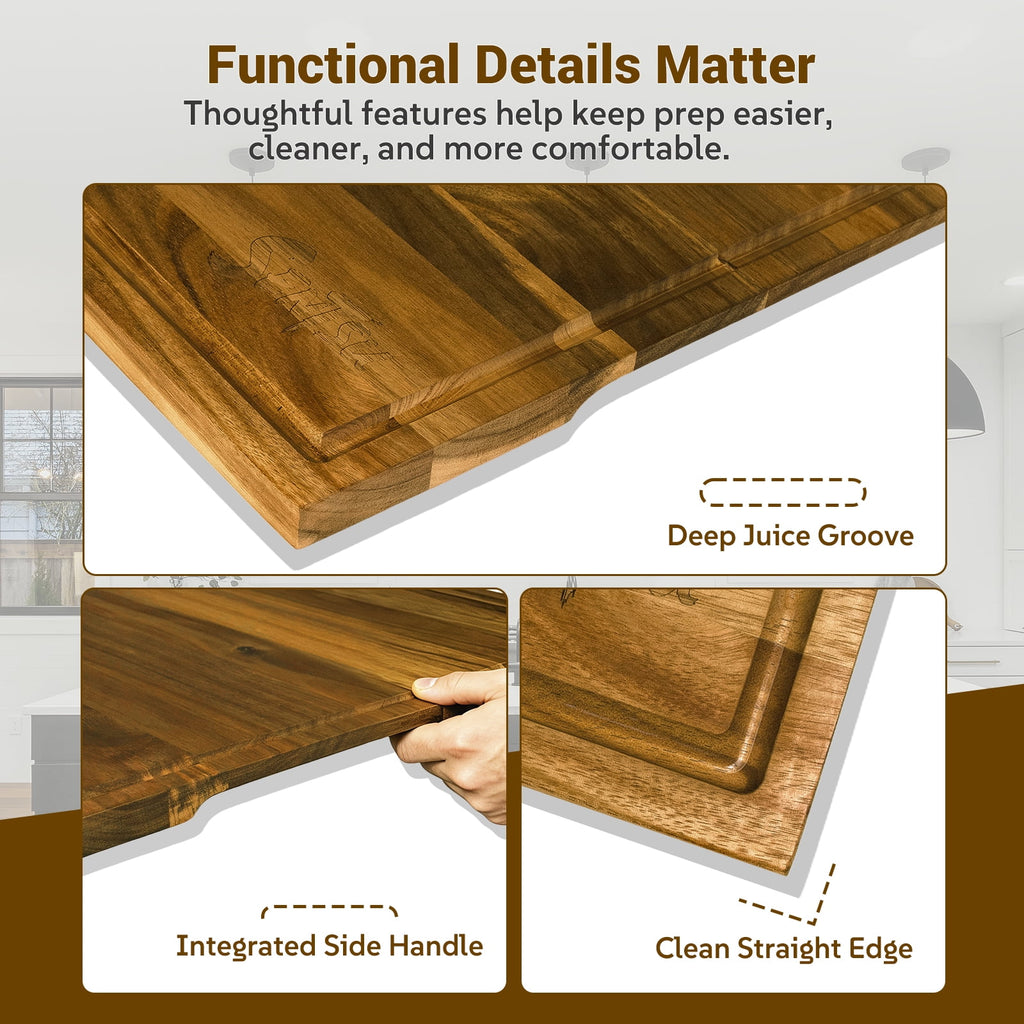 Sentsu Extra Large Acacia Wood Cutting Board with Juice Groove and Handles, 36 x 24 in