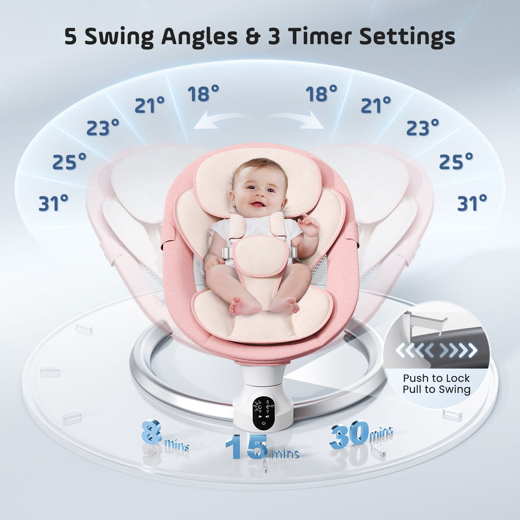 Doulami Electric Baby Swing for Newborn to Toddler Portable Infant Swing Rocker with Remote & APP Control & IMD Touch Panel, 5 Sway Speeds, 10 Lullabies, Pink