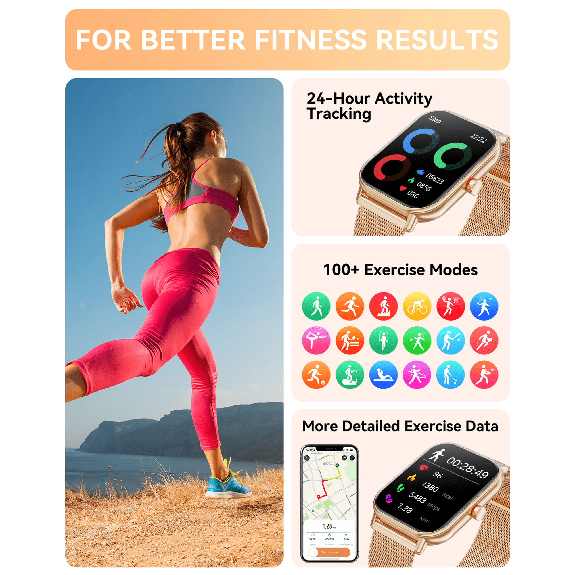 Mingdaln Smart Watch fits for Android and Iphone, IP68 Waterproof, Suitable for Women Men 100+Sports Modes 1.85 inch Fitness Tracker, with Answer/Make Calls/Message Reminder, （Two watch straps）