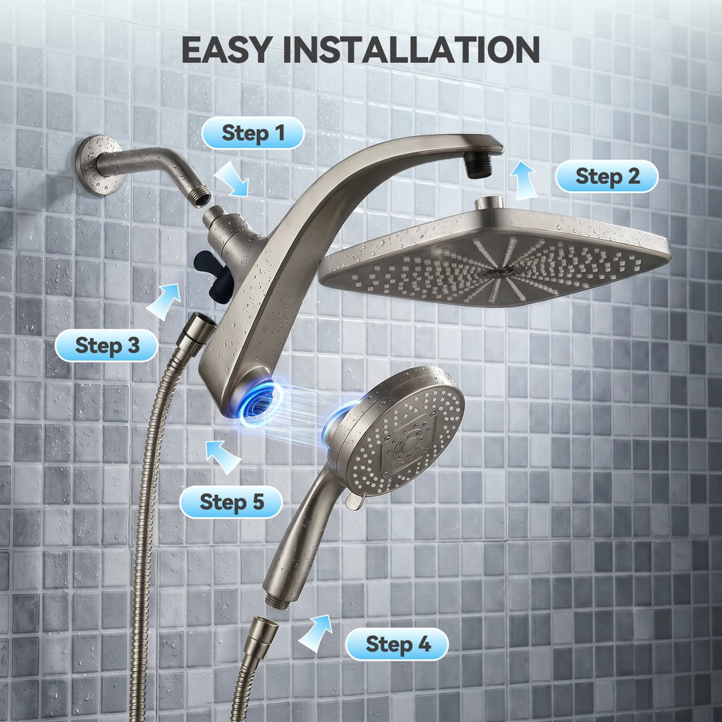 INAVAMZ 12 inch Rain Shower Head and Handheld Combo, High Pressure Shower, 3+8+1 Spray Modes, Magnetic Dock, Power Jet, Anti-Clog Nozzles, 60" Hose,Nickel