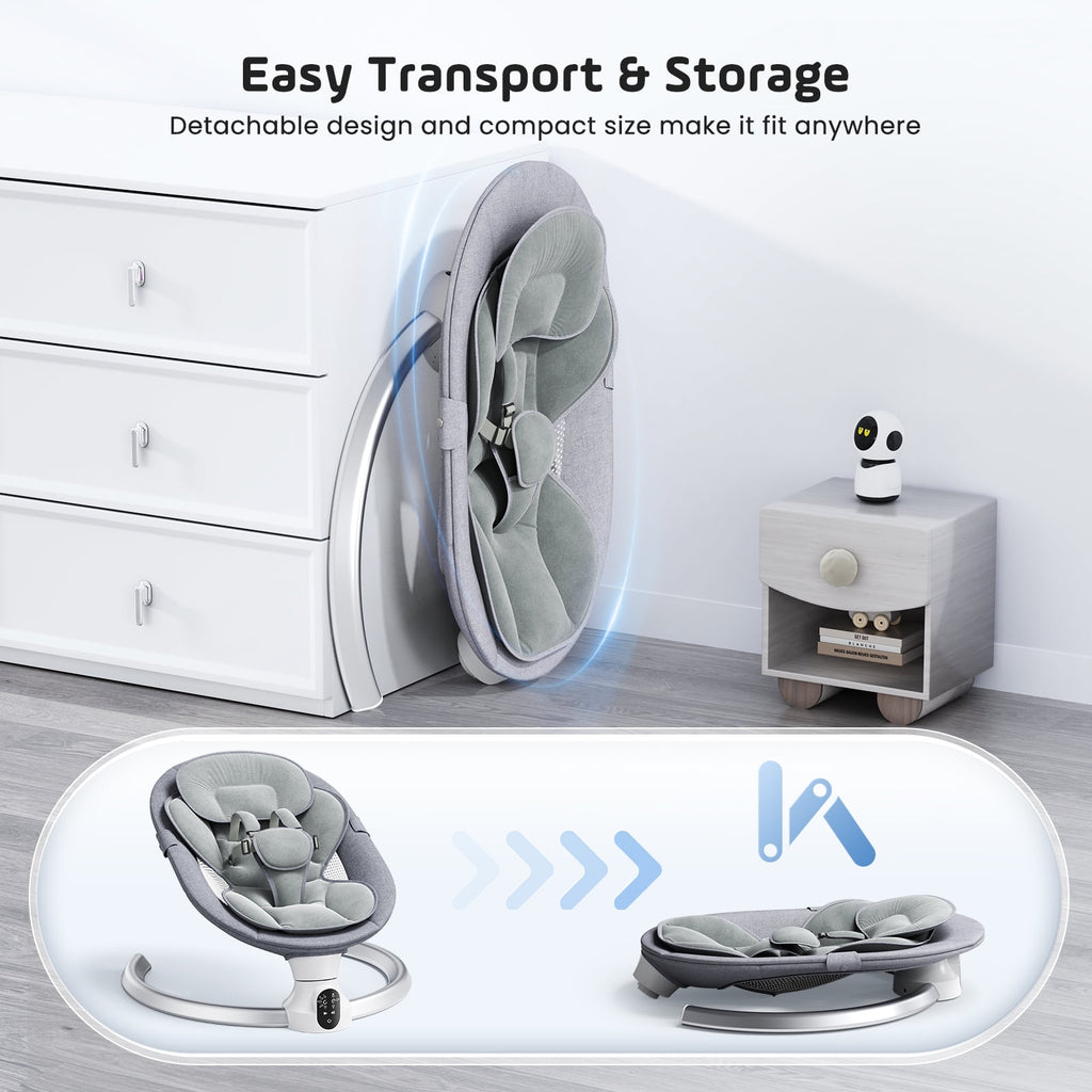 Doulami Electric Baby Swing for Newborn to Toddler Portable Infant Swing Rocker with Remote & APP Control & IMD Touch Panel, 5 Sway Speeds, 10 Lullabies, Gray