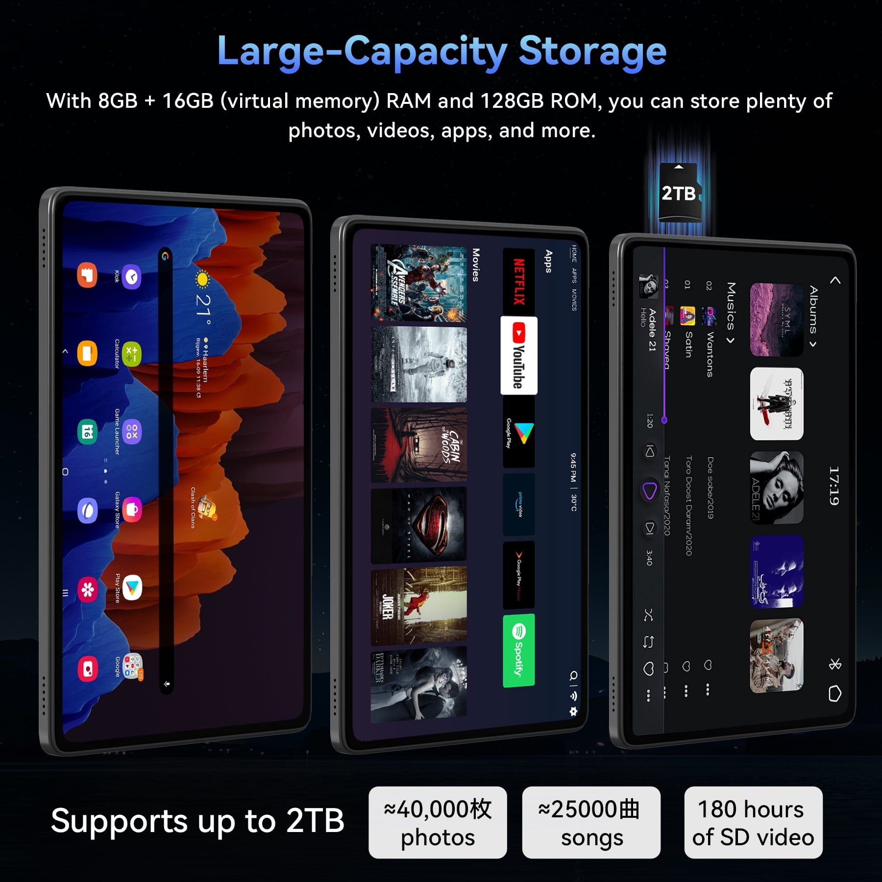 Tablet 2026 Android 16 AI Tablet with Gemini AI, 11 Inch FHD Display, 24GB RAM 128GB ROM /2TB TF, T7250 CPU+13MP Camera, 8000mAh, Widevine L1, 2 in 1 Tablets with Keyboard Mouse Stylus, Blue