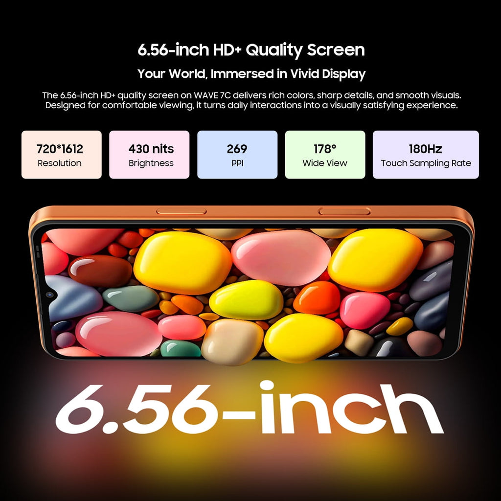 Blackview WAVE 7C Unlocked Cell Phone,Android 16 Smartphone,16GB+64GB/2TB Expandable,6.56" Display,5000mAh Battery,32MP Camera,Dual SIM,IP54,3-Year Warranty,Black