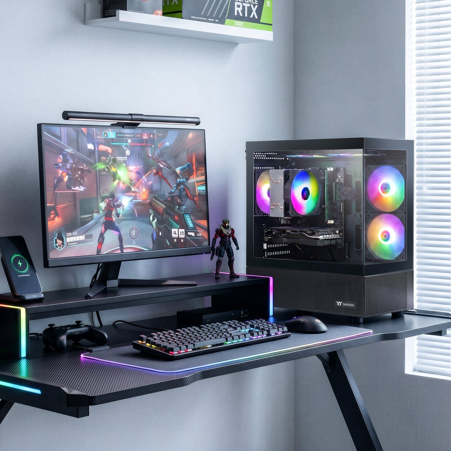 Budget Gaming PC Computers Desktop, Intel Core i7 up to 4.0GHz, GTX 1050 Ti 4GB, 16GB RAM, 512GB M.2 SSD, BX3 550W 80PLUS Bronze PSU, WiFi 5, RGB Fan x5, Windows 11 Home, prebuilt PC Gaming, Black