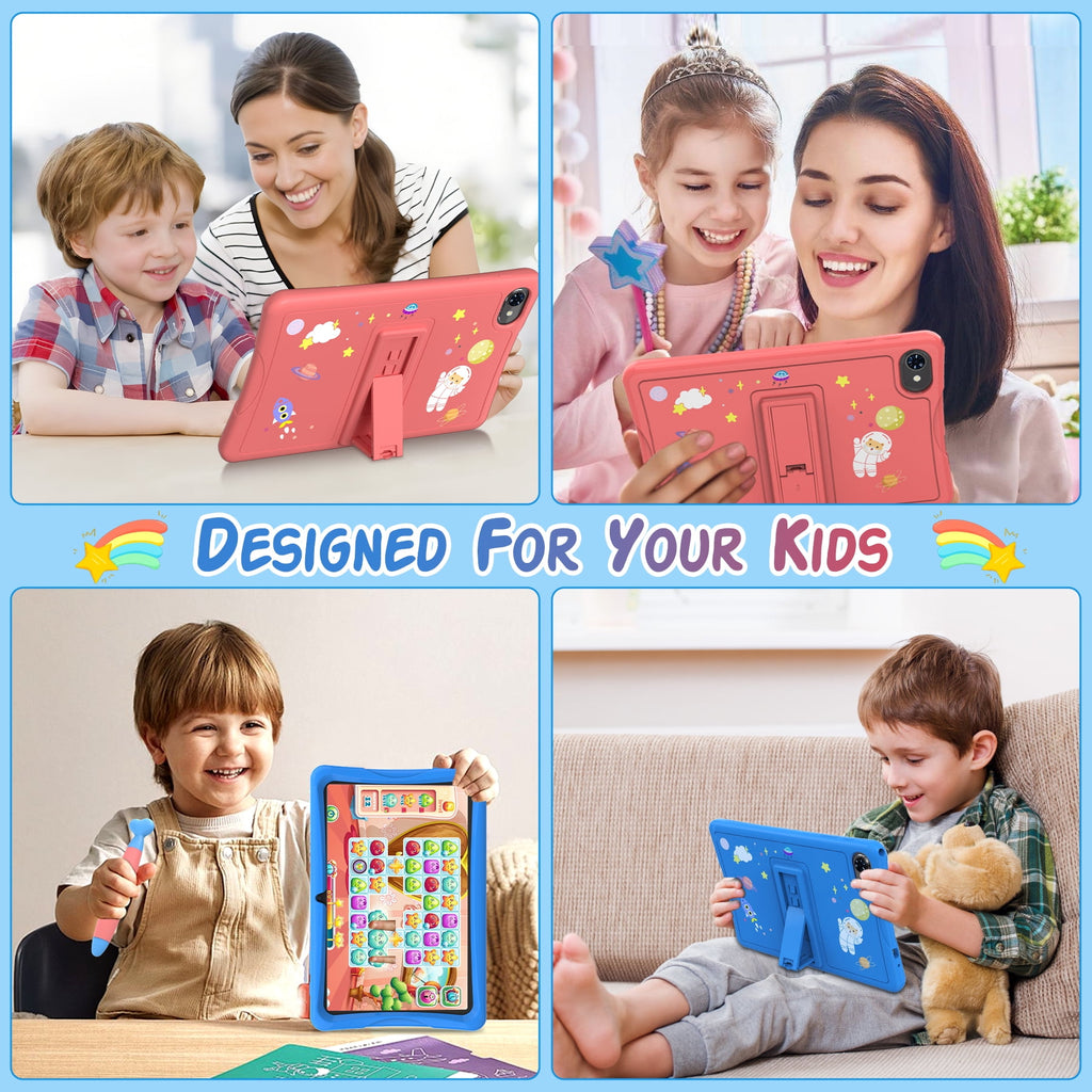 Kids Tablet, Android 15 Tablet for Kids 10.1 inch Ouad-Core with Case, 64GB 1TB TF Card Expandable for Toddler Children, Parental Control, Dual Camera, WiFi,Gift, Blue