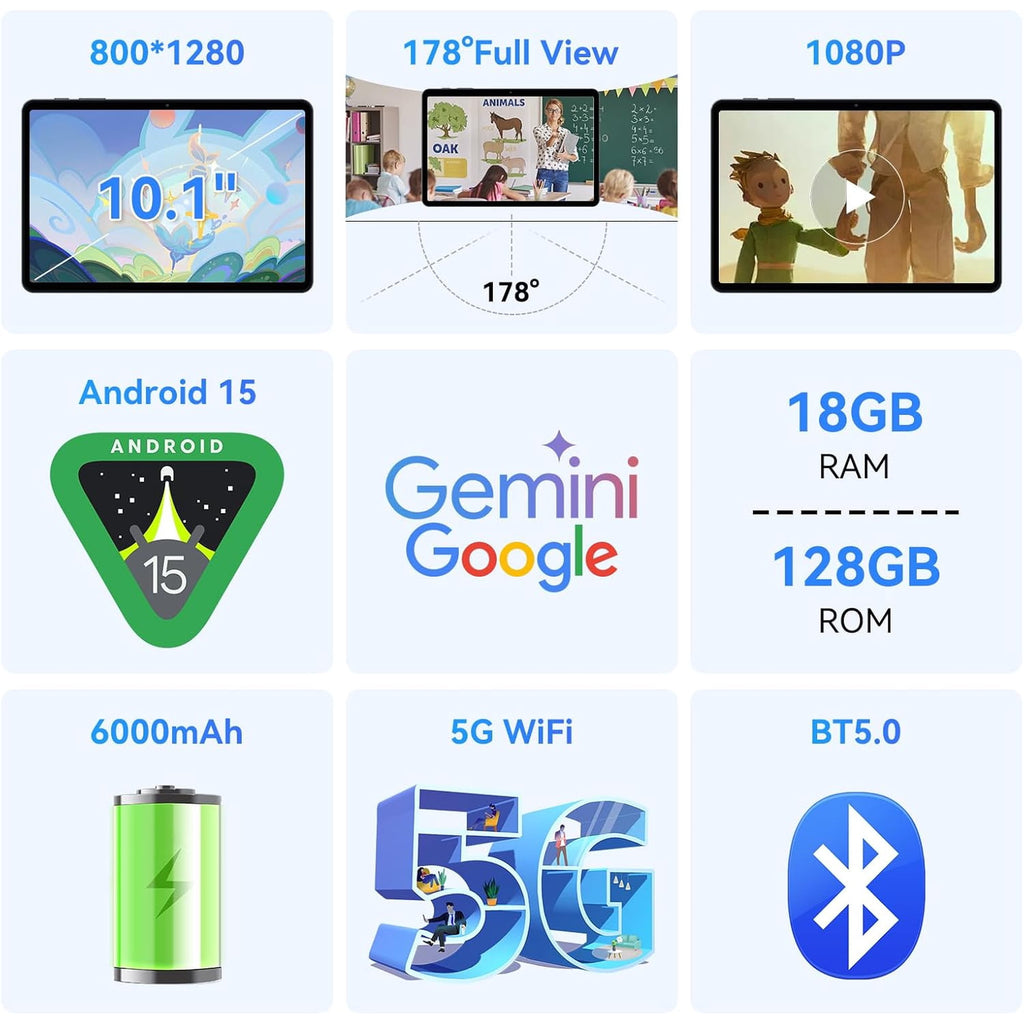 2026 Android 16 AI Tablets 10 Inch, Electronics Tablets with Keyboard, 18GB RAM 128GB ROM /2TB TF, Gemini AI 2 in 1 Tablet with Pen, 6000mAh, 1080P, BT5.0, GPS, OTG, Suitable for Study and Office