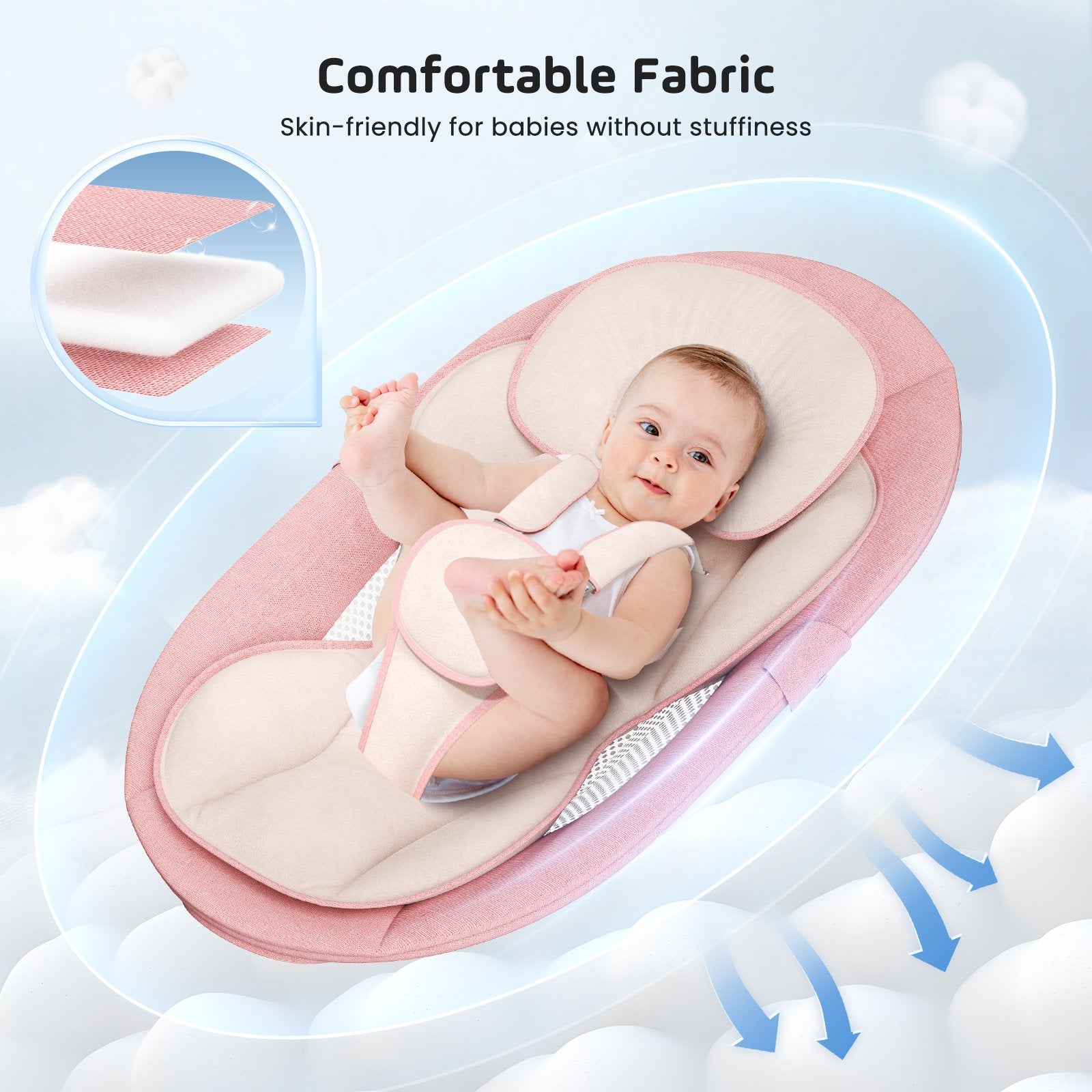 Doulami Electric Baby Swing for Newborn to Toddler Portable Infant Swing Rocker with Remote & APP Control & IMD Touch Panel, 5 Sway Speeds, 10 Lullabies, Pink