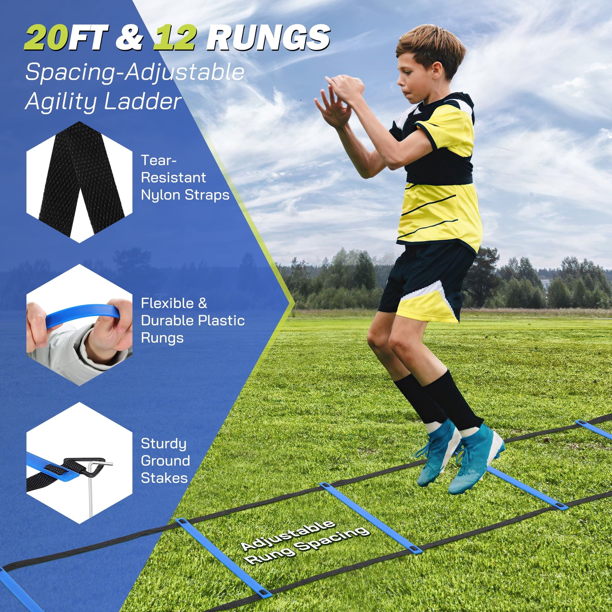 Doulami Soccer Goal Portable Set of 2 Soccer Nets 3x4 FT Training Equipment with Ladder & Cone,Blue