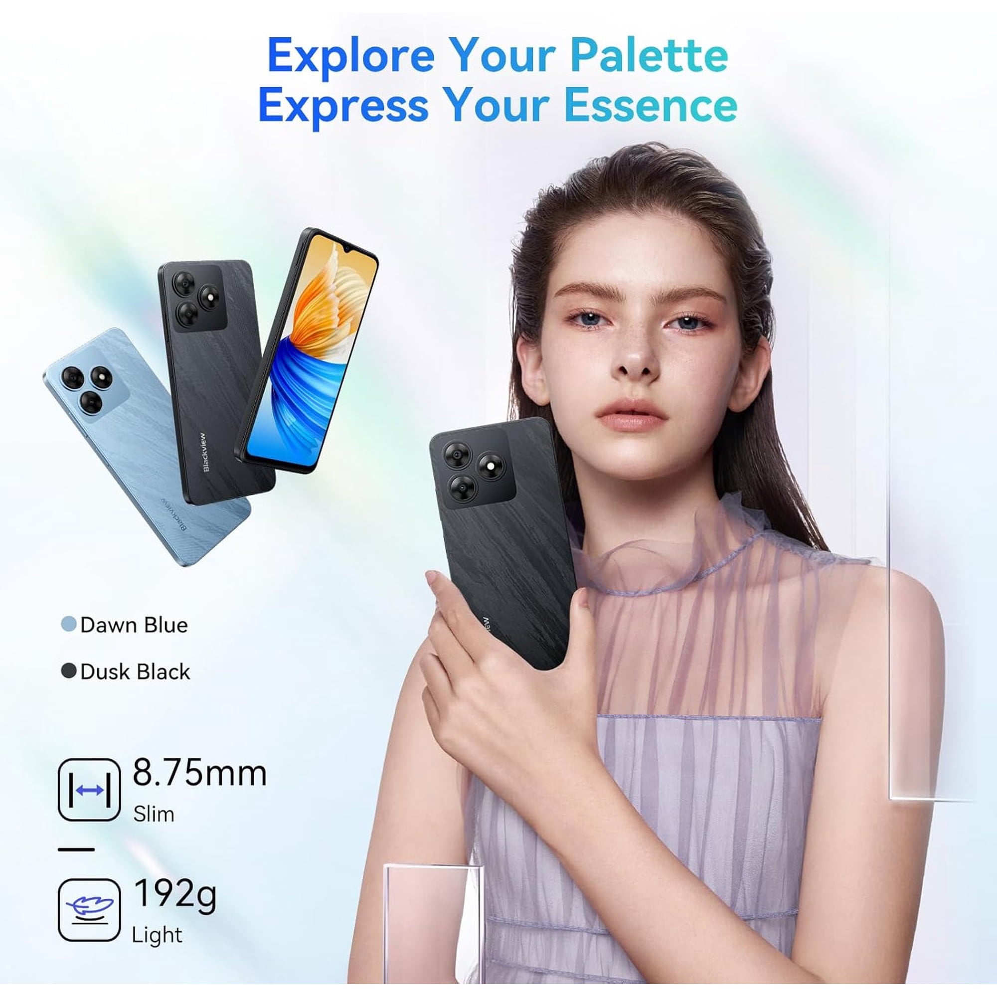 Blackview Unlocked Phones, Android 15 Smartphones 24GB+256GB/2TB, 4G Octa-Core, 13MP+8MP AI Camera 5000mAh/10W Cell Phone, 6.56" HD+, GPS/OTG, Fingerprint/Face ID Mobile Phones, Black
