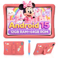 Kids Tablet, Android 15 Tablet for Kids 10.1 inch Ouad-Core with Case, 64GB 1TB TF Card Expandable for Toddler Children, Parental Control, Dual Camera, WiFi,Gift, PINK