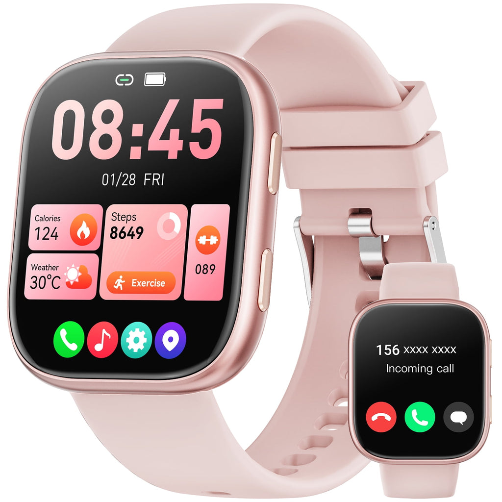 Smart Watch Fits for Android & iPhone, 1.85 inch Fitness Tracker, Men Womens Smartwatch with Make/Answer Calls/Message Reminder/100+ Sports Models, IP68 Waterproof Pedometer Watch, Perfect Gift, Pink