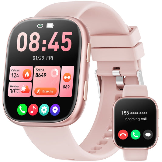 Smart Watch Fits for Android & iPhone, 1.85 inch Fitness Tracker, Men Womens Smartwatch with Make/Answer Calls/Message Reminder/100+ Sports Models, IP68 Waterproof Pedometer Watch, Perfect Gift, Pink