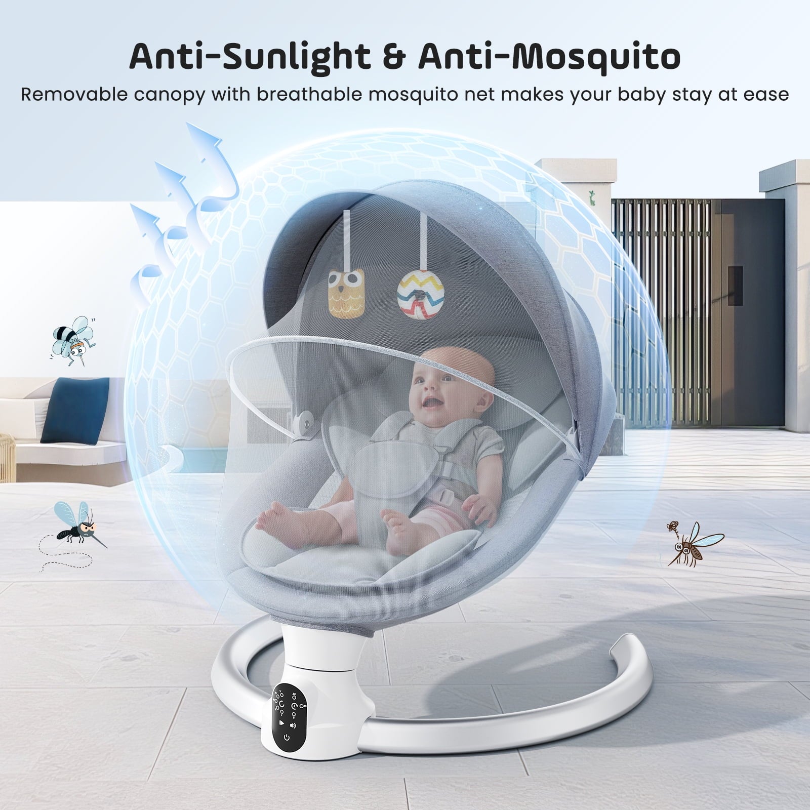 Doulami Electric Baby Swing for Newborn to Toddler Portable Infant Swing Rocker with Remote & APP Control & IMD Touch Panel, 5 Sway Speeds, 10 Lullabies, Gray