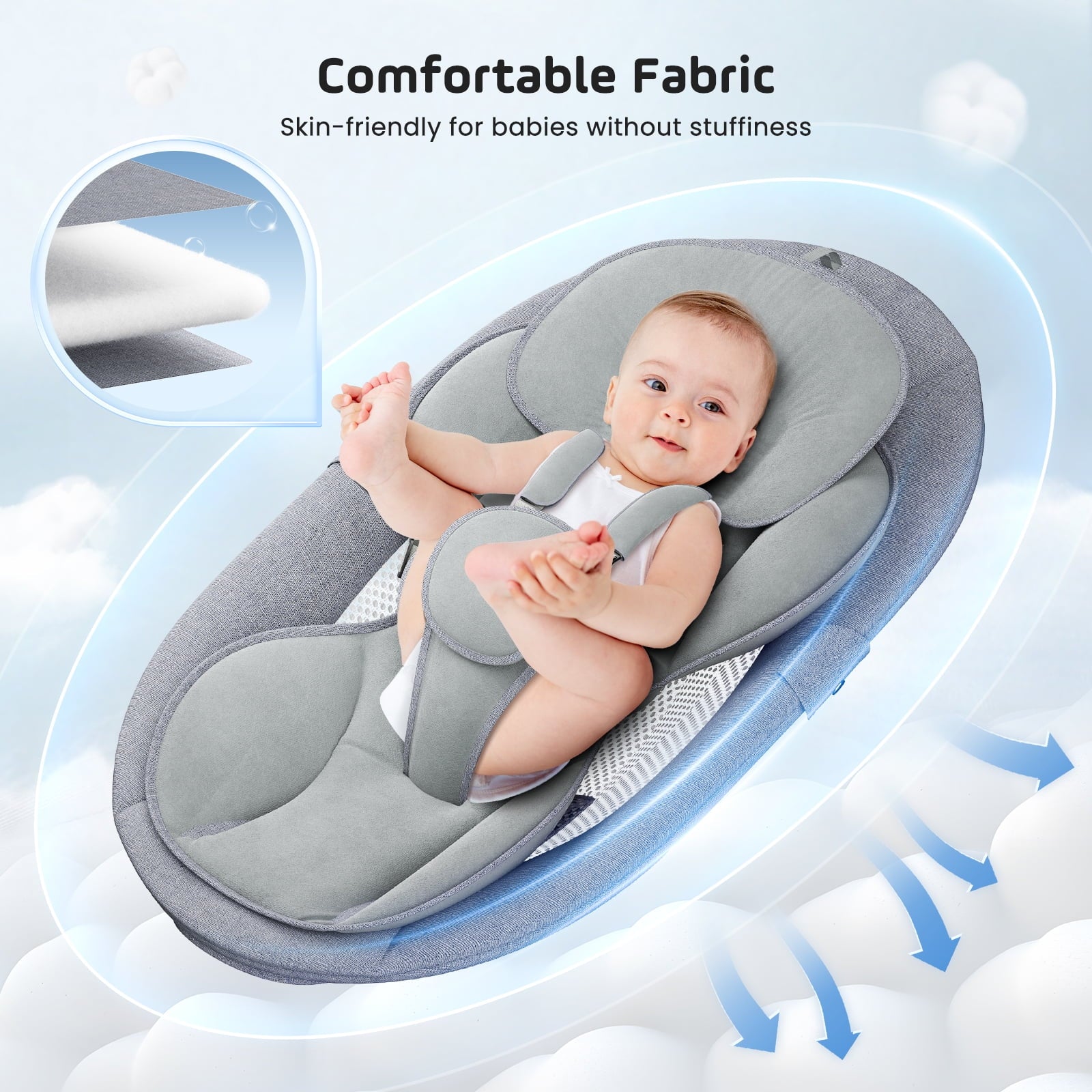 Doulami Electric Baby Swing for Newborn to Toddler Portable Infant Swing Rocker with Remote & APP Control & IMD Touch Panel, 5 Sway Speeds, 10 Lullabies, Gray