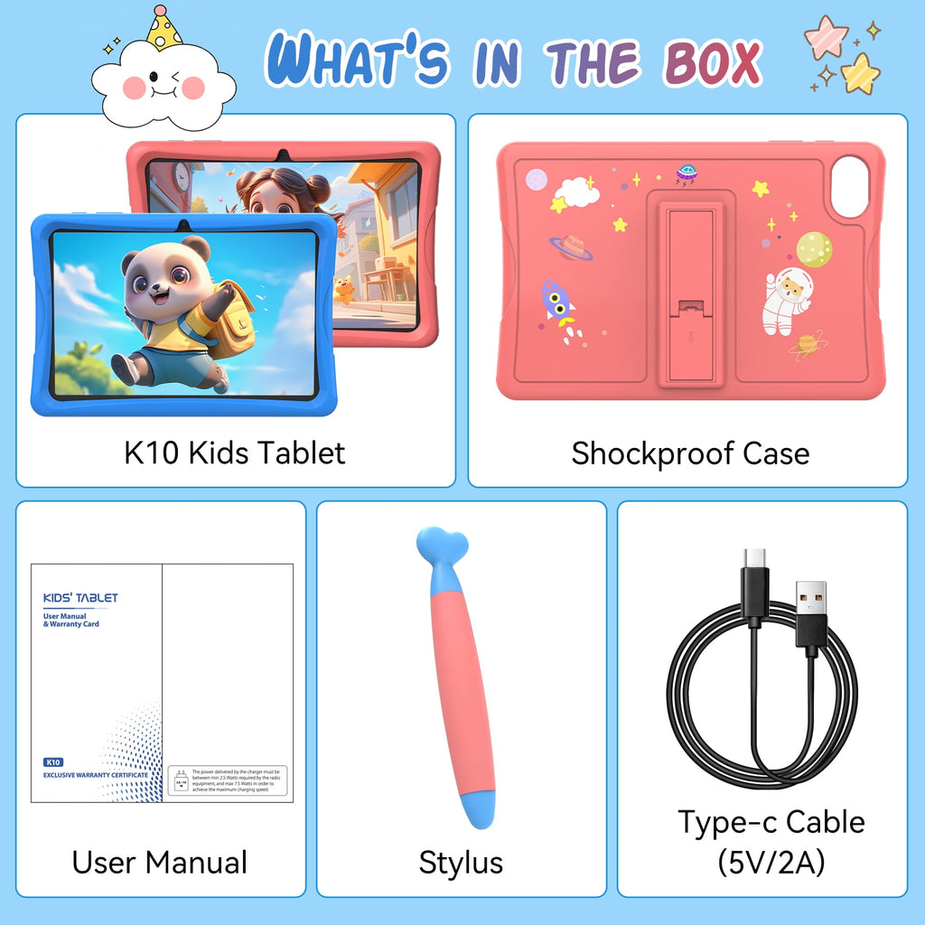 Kids Tablet, Android 15 Tablet for Kids 10.1 inch Ouad-Core with Case, 64GB 1TB TF Card Expandable for Toddler Children, Parental Control, Dual Camera, WiFi,Gift, PINK