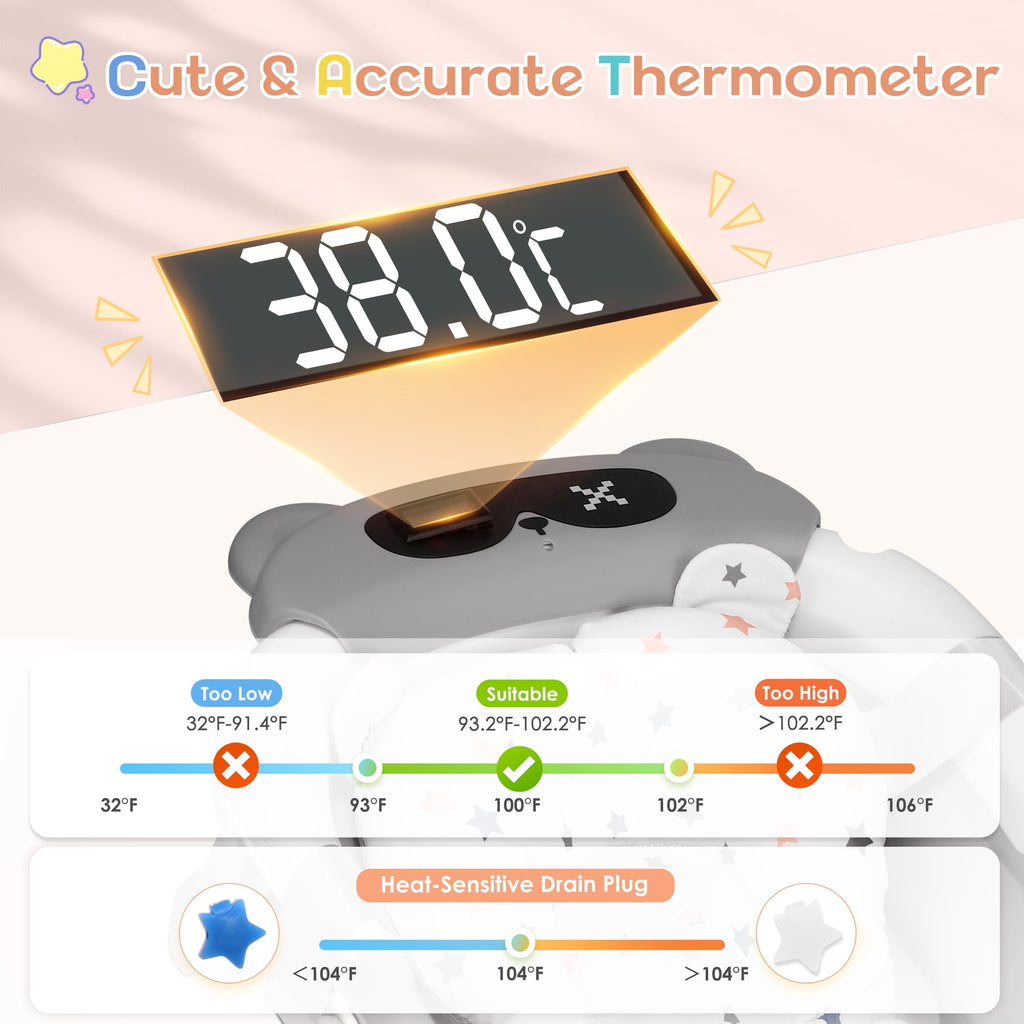 Doulami Collapsible Baby Bathtub for Infants Baby Tubs for Newborns with Cushion and Thermometer, 0-36 Month(Gray)