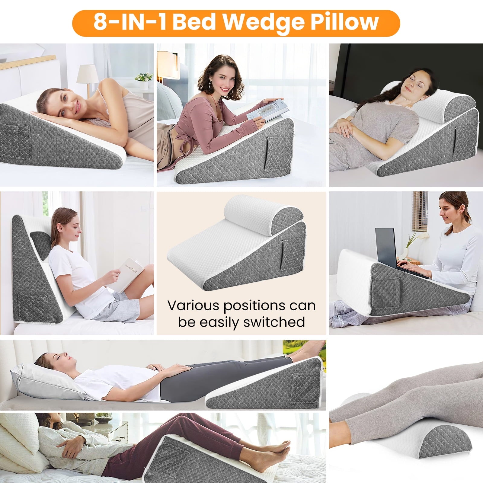 AMTPM Bed Wedge Pillow, Memory Foam Triangle Pillow for Sleep Apnea, Acid Reflux, Snoring, 12Inch Leg Elevation, Back Support for Sitting up in Bed, Incline Cushion for Sleeping, Reading