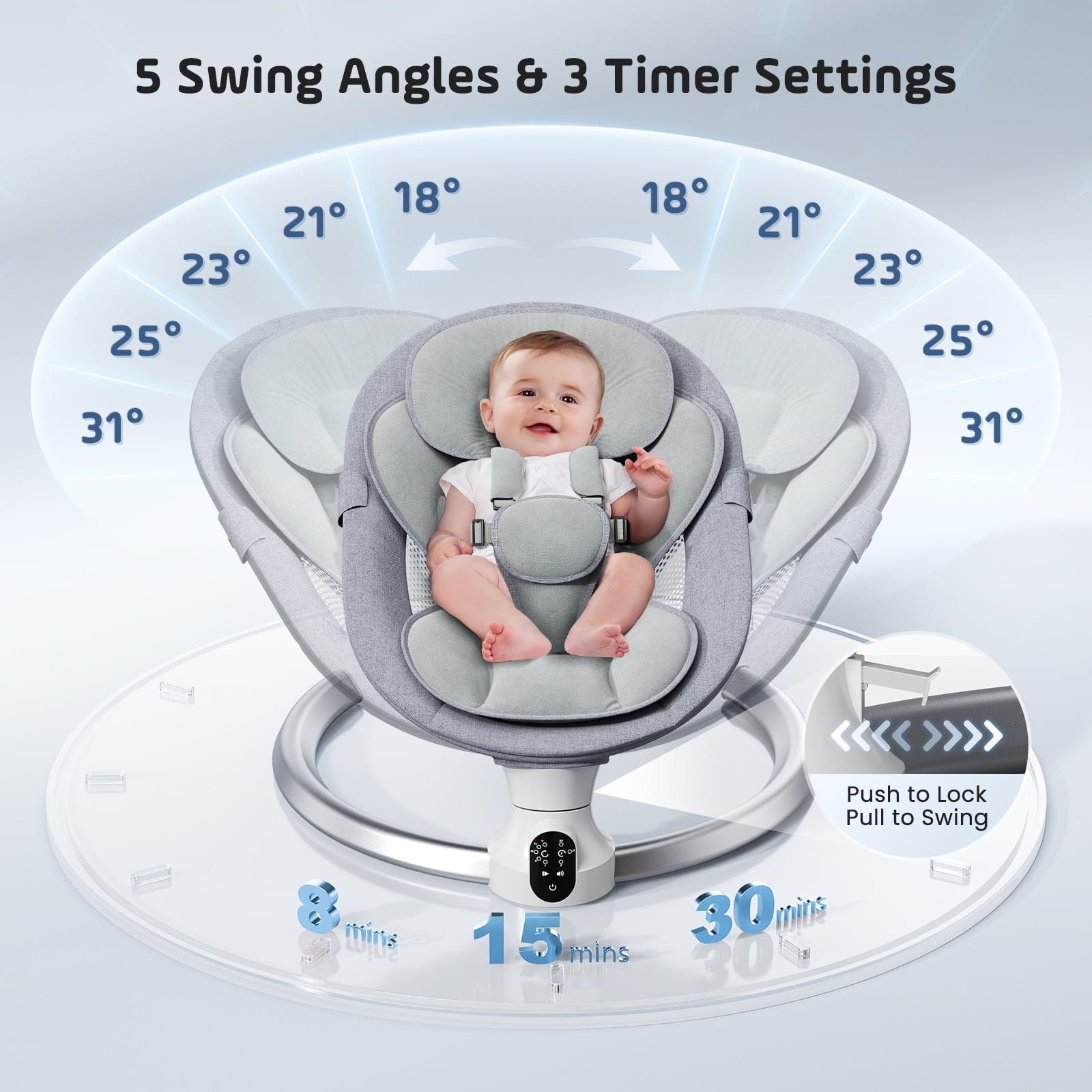 Doulami Electric Baby Swing for Newborn to Toddler Portable Infant Swing Rocker with Remote & APP Control & IMD Touch Panel, 5 Sway Speeds, 10 Lullabies, Gray