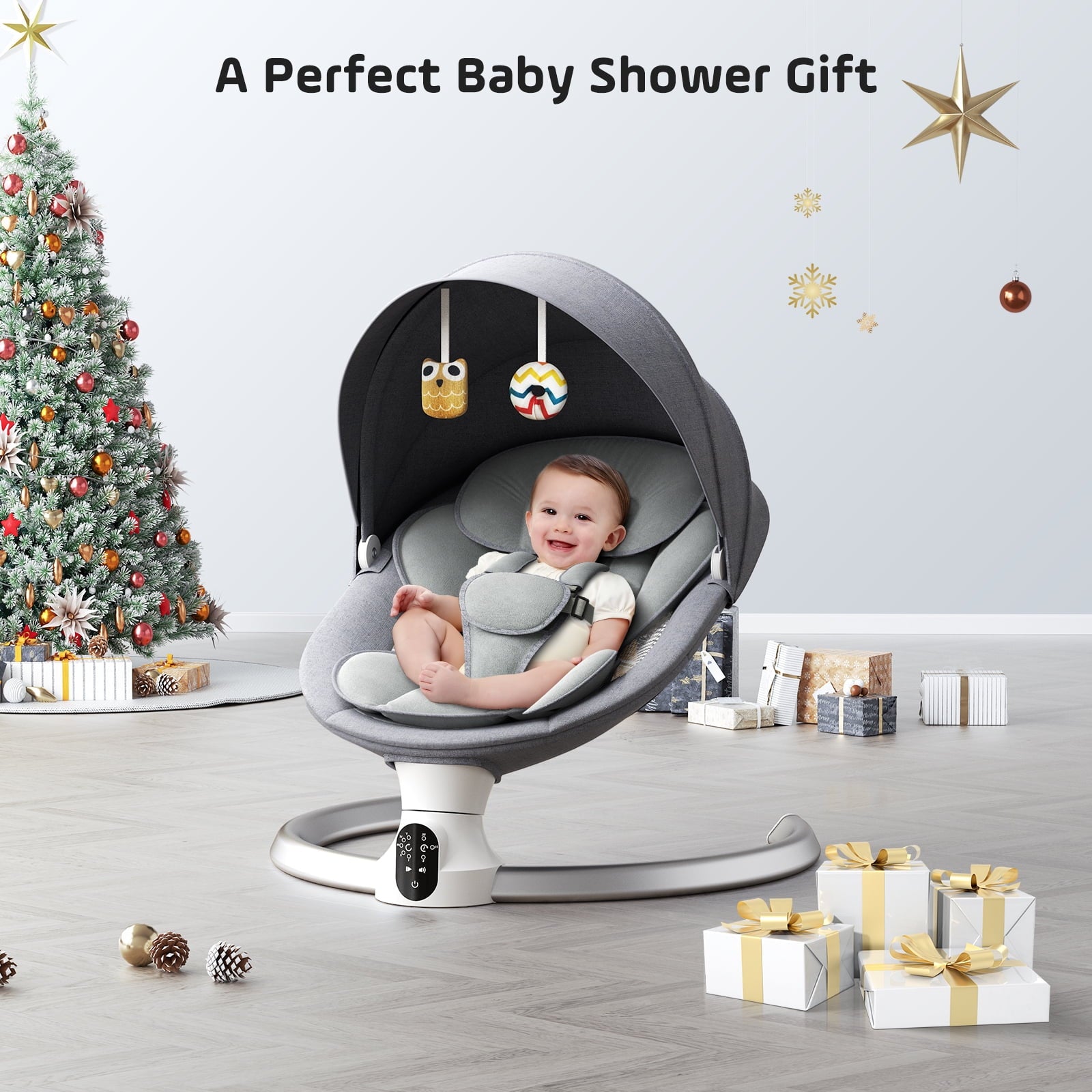 Doulami Electric Baby Swing for Newborn to Toddler Portable Infant Swing Rocker with Remote & APP Control & IMD Touch Panel, 5 Sway Speeds, 10 Lullabies, Gray