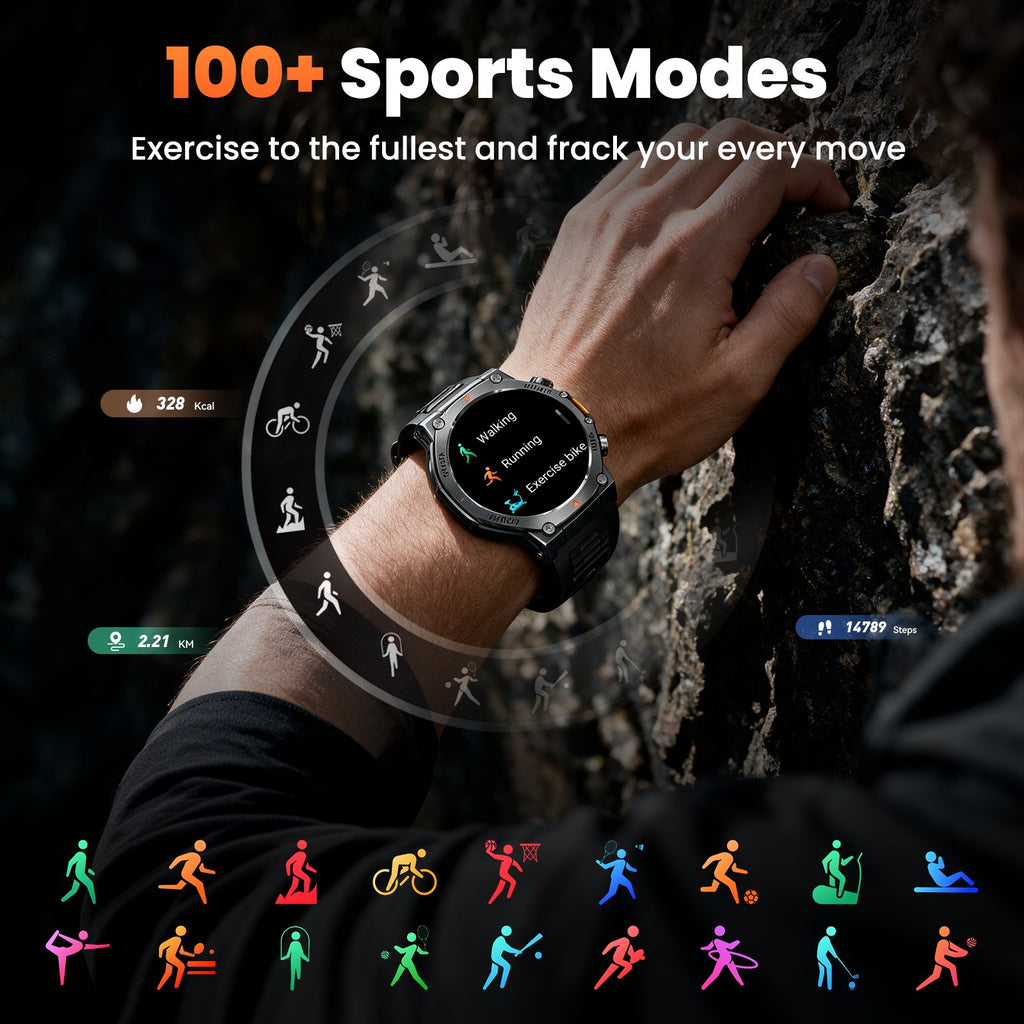 Smart Watch Fits for Android and iPhone, Military Smart Watch, Fitness Tracker, Smart Watch for Men with 100 + Sports Modes, Bluetooth Call/Answer, IP68 Waterproof Smartwatch, Gifts for Dad