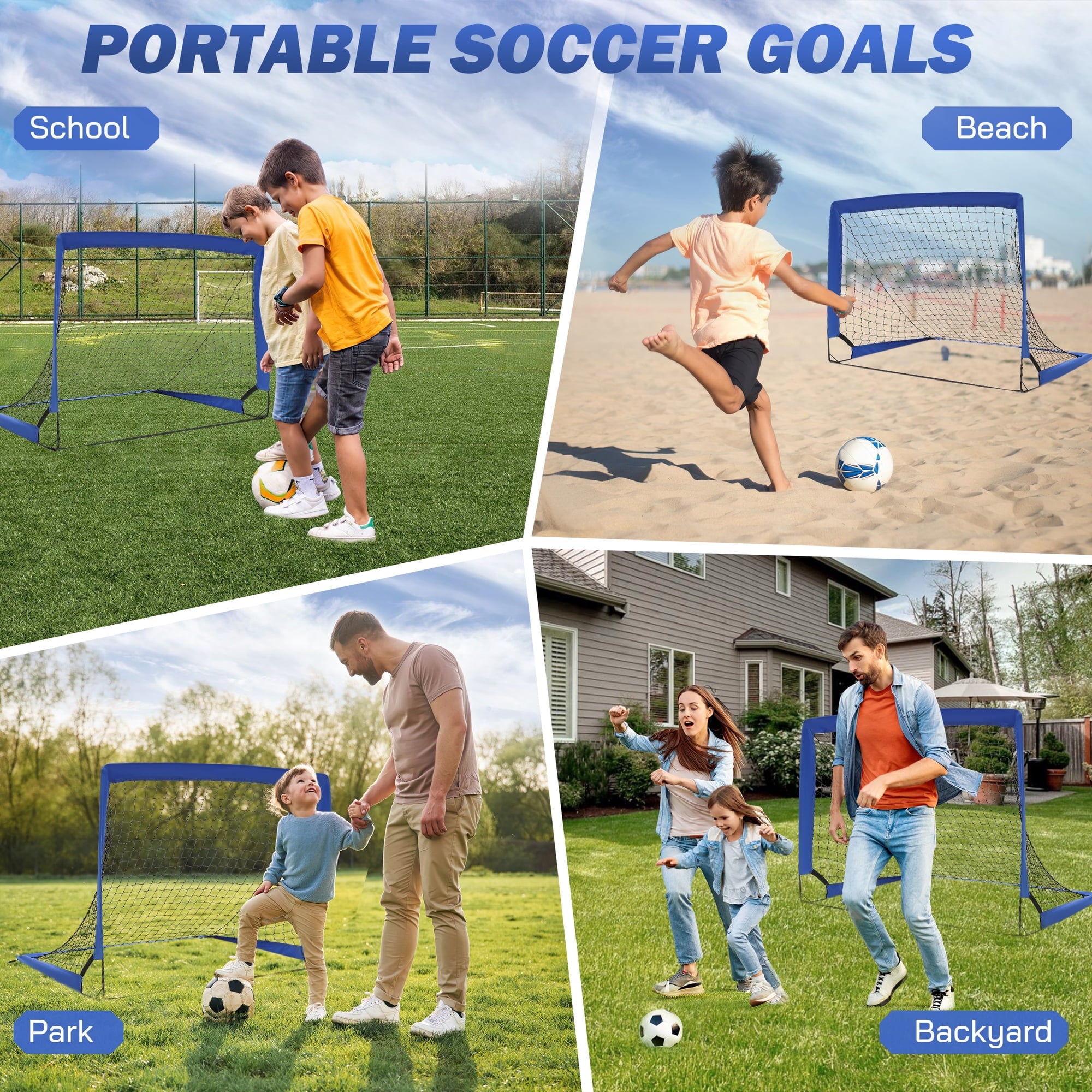 Doulami Soccer Goal Portable Set of 2 Soccer Nets 3x4 FT Training Equipment with Ladder & Cone,Blue