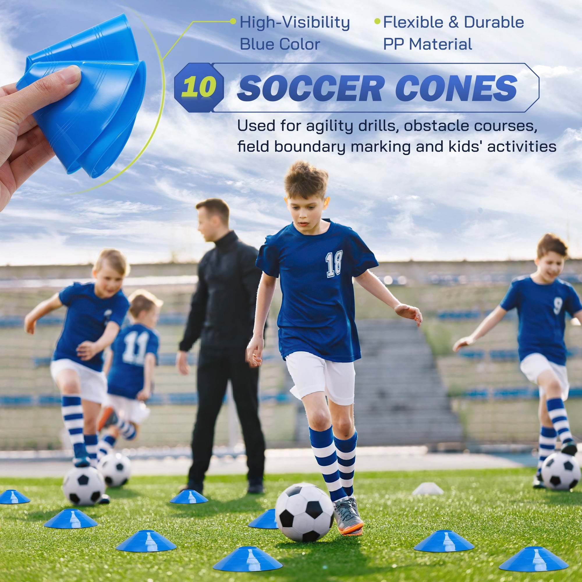 Doulami Soccer Goal Portable Set of 2 Soccer Nets 3x4 FT Training Equipment with Ladder & Cone,Blue